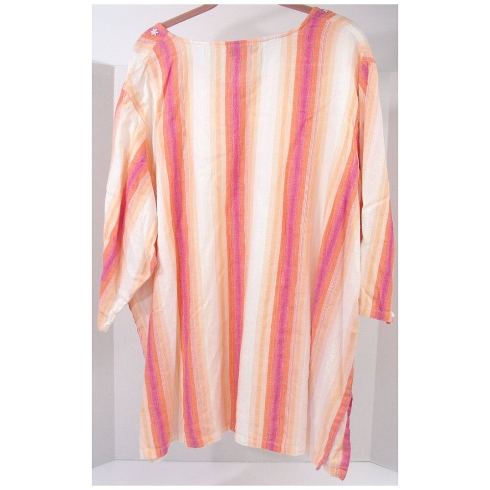 NWOT Embroidered Floral Maggie & Max 3X Slub Cotton Top Orange Sunset Striped - Picture 3 of 3